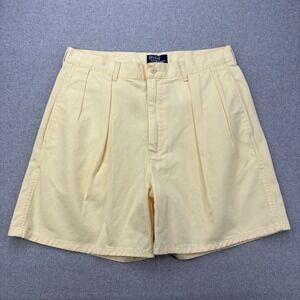 Vintage 90s Polo Ralph Lauren Chino Shorts Mens 34 Yellow Pleated Made in USA